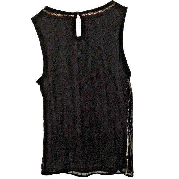 White House Black Market MP Sleeveless Top Black Silver Sequins Mesh Lined New - Picture 2 of 10